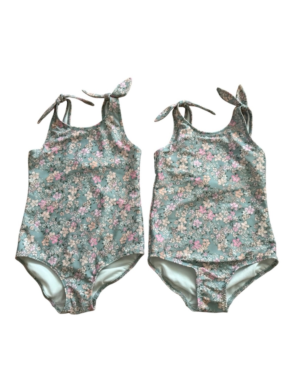 Twin Matching Floral Tie Shoulder One Piece Swimsuits H&M Mint & Pink